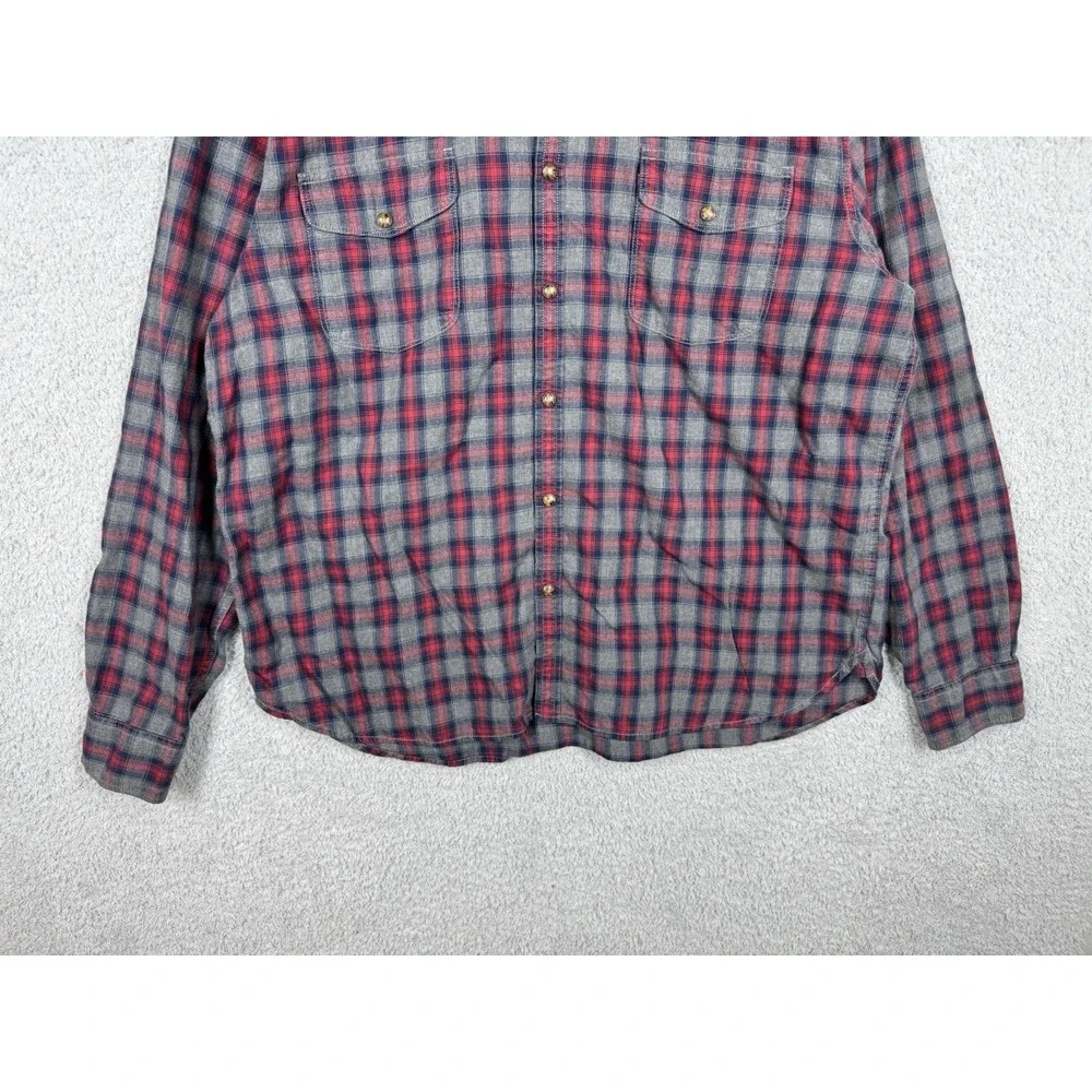 Lucky Brand Shirt XL Gray Red Plaid Pearl Snap Western Cowboy Flannel Button‎ Up